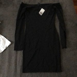 Never worn nwt black off shoulder mini dress